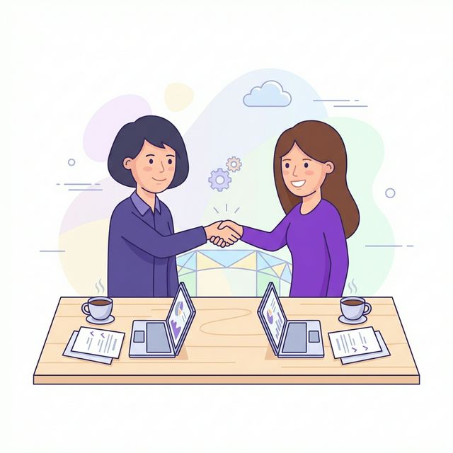 Two teams collaborating as partners